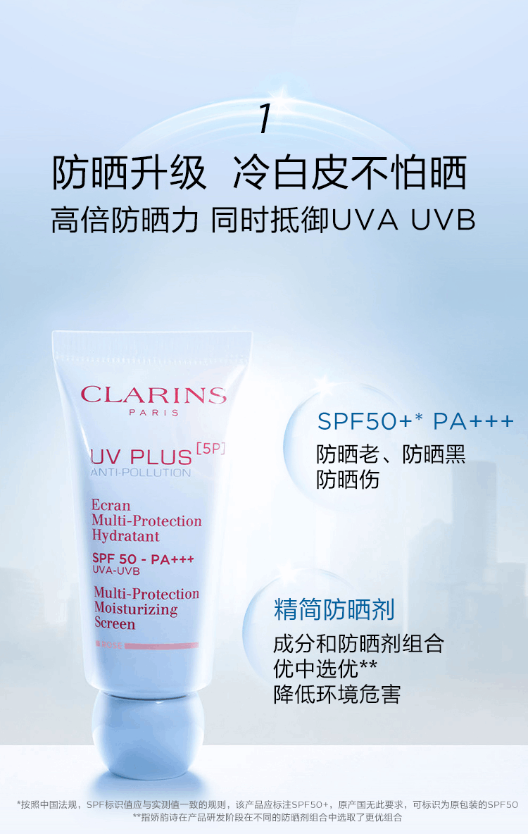 商品Clarins|Clarins|娇韵诗 UV小白盾隔离防晒霜轻透防晒乳润粉色/50ml SPF50+ PA++++ 高倍防晒隔离防紫外线,价格¥300,第4张图片详细描述