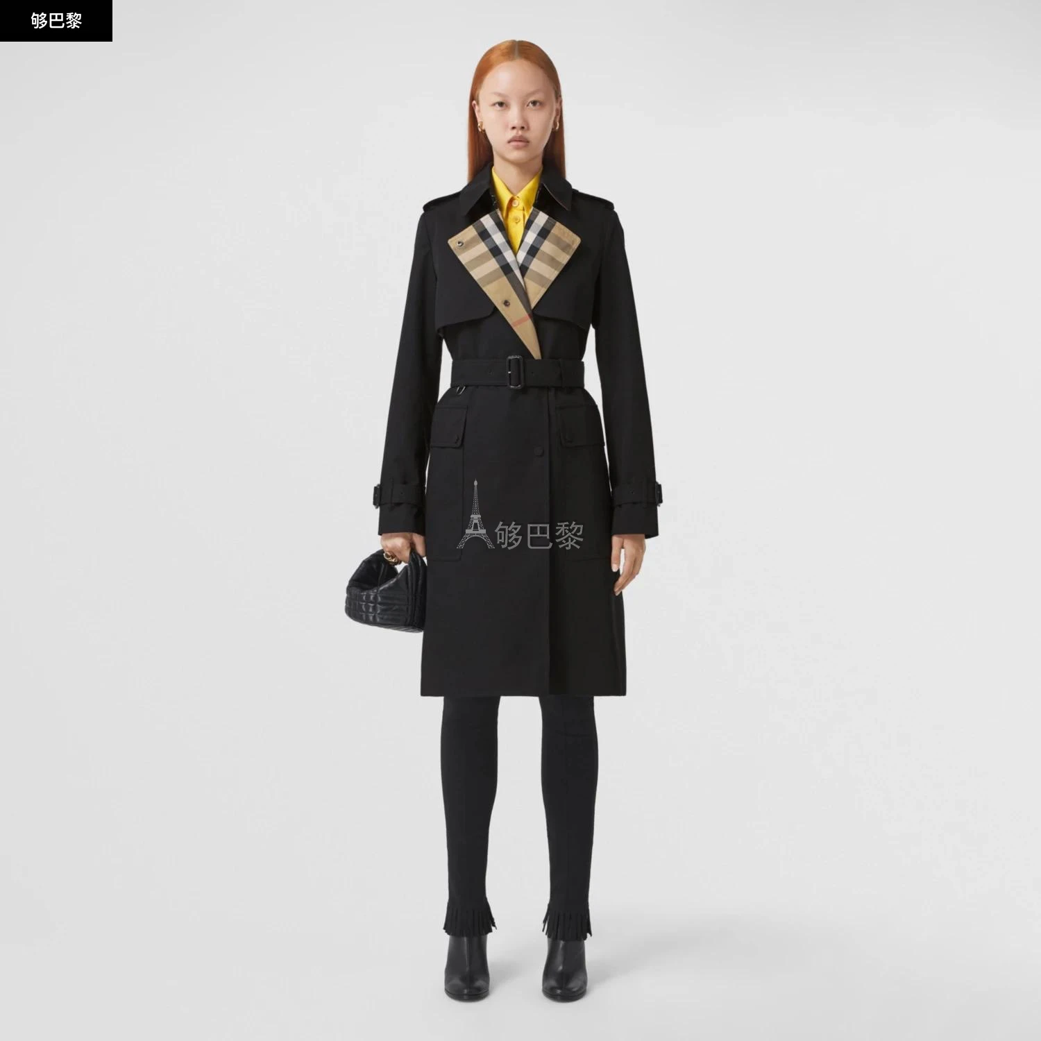 商品Burberry|【预售】 巴宝莉 24秋冬 女士 风衣 长款格纹翻领嘎巴甸 Trench 风衣 80446781,价格¥18667,第3张图片详细描述