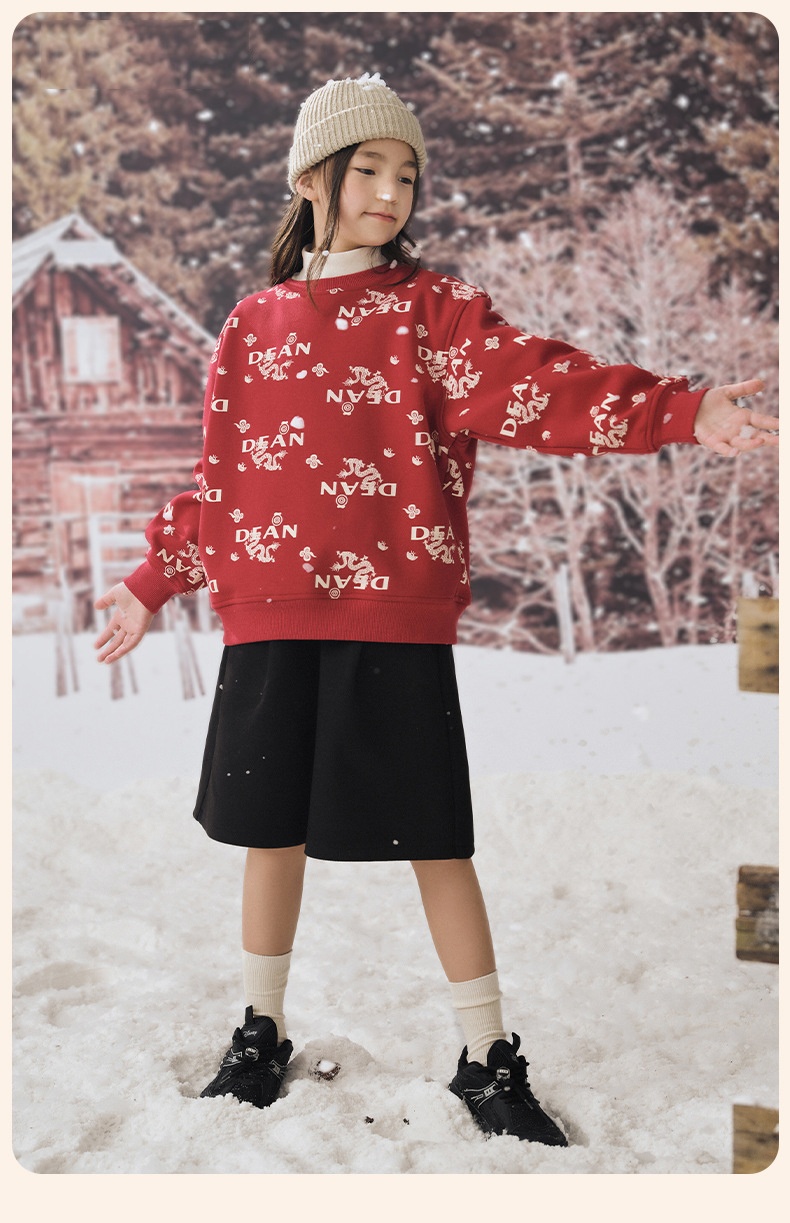 商品[国内直发] GLENVINTEN|格岚云顿英国品牌高端系列女童红色加绒卫衣2024龙年喜庆过年服儿童洋气百搭新年装,价格¥233,第19张图片详细描述