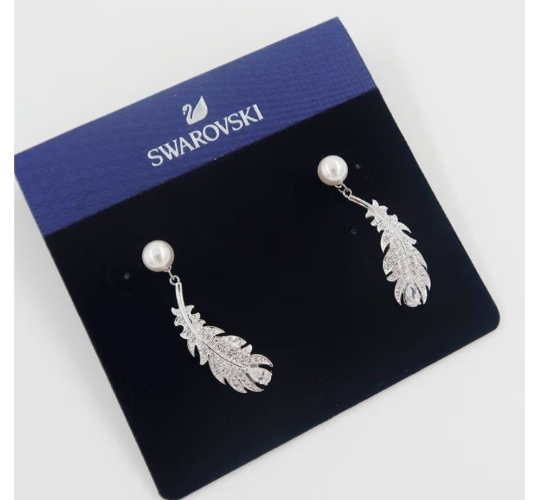 商品Swarovski|SWAROVSKI 施华洛世奇 珍珠羽毛耳钉5496052 ,价格¥1183,第1张图片详细描述
