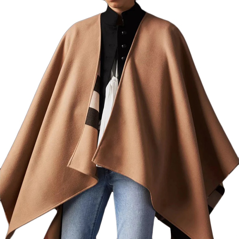 商品Burberry|【现货速发】BURBERRY/博柏利 经典款 女士驼色美利奴羊毛格纹斗篷披肩40294061,价格¥3404,第3张图片详细描述