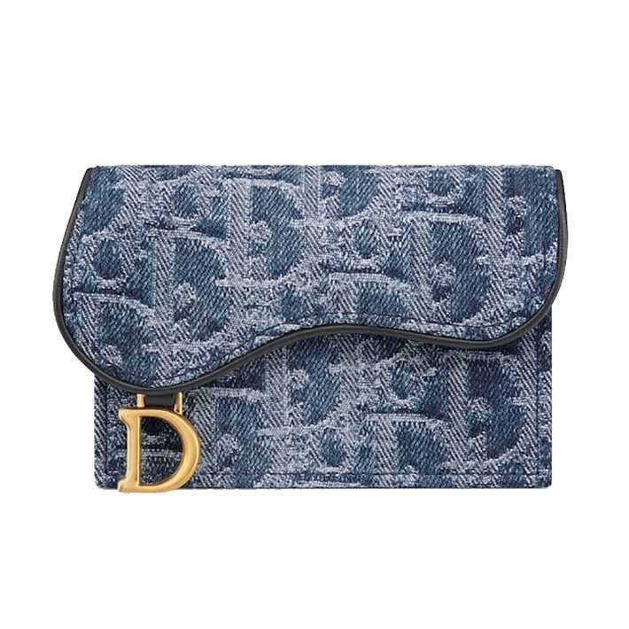 商品Dior|DIOR/迪奥24新款 女士蓝色帆布制翻盖开合马鞍钱包卡片夹,价格¥3442,第2张图片详细描述