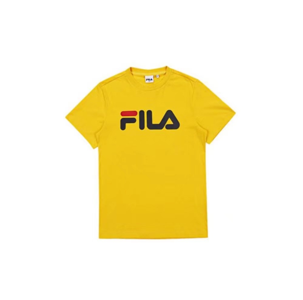 商品Fila|【享贝家】斐乐FILA 简约字母Logo休闲短袖T恤 男女同款 黄色 FS2RSB2001XYEW Q,价格¥105,第1张图片详细描述