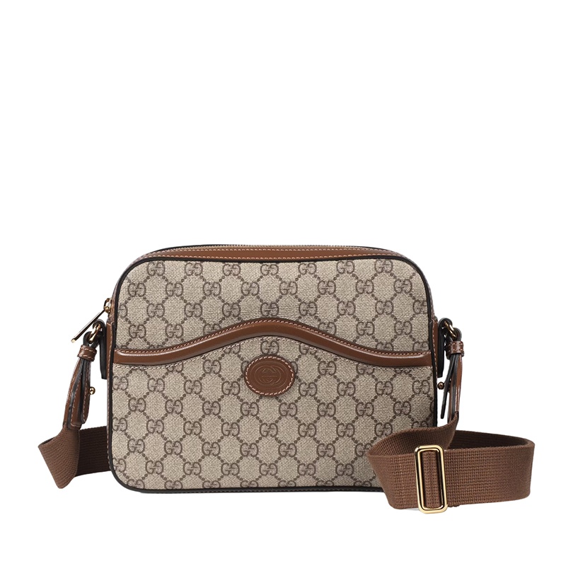 商品Gucci|GUCCI/古驰 男士老花帆布棕色皮革椭圆形双G细节单肩斜挎包‎67589192THG8563,价格¥10629,第4张图片详细描述
