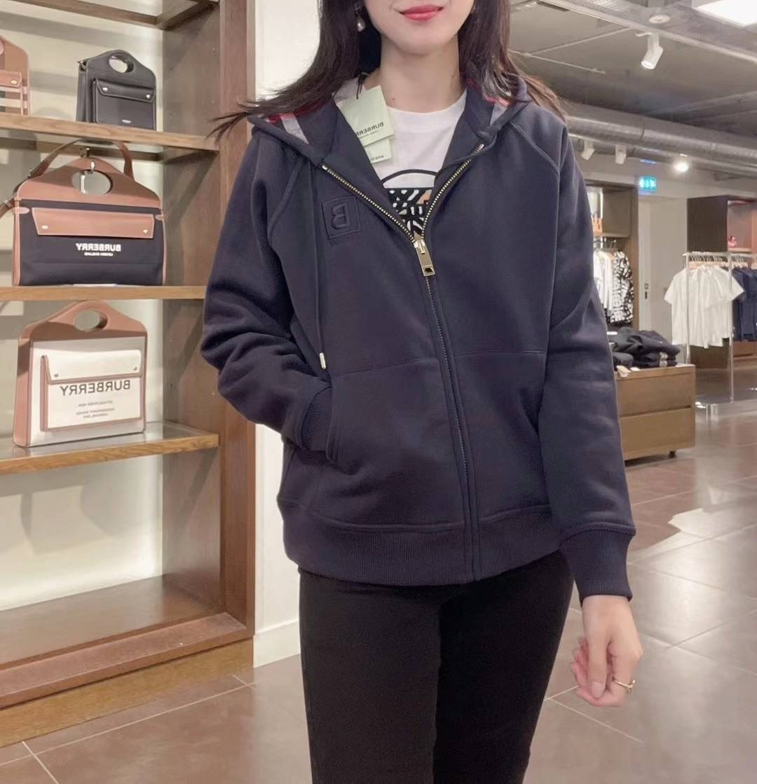 商品Burberry|BURBERRY/博柏利 经典款 女士海军蓝色棉质混纺拉链连帽上衣外套卫衣80615561,价格¥1874,第6张图片详细描述