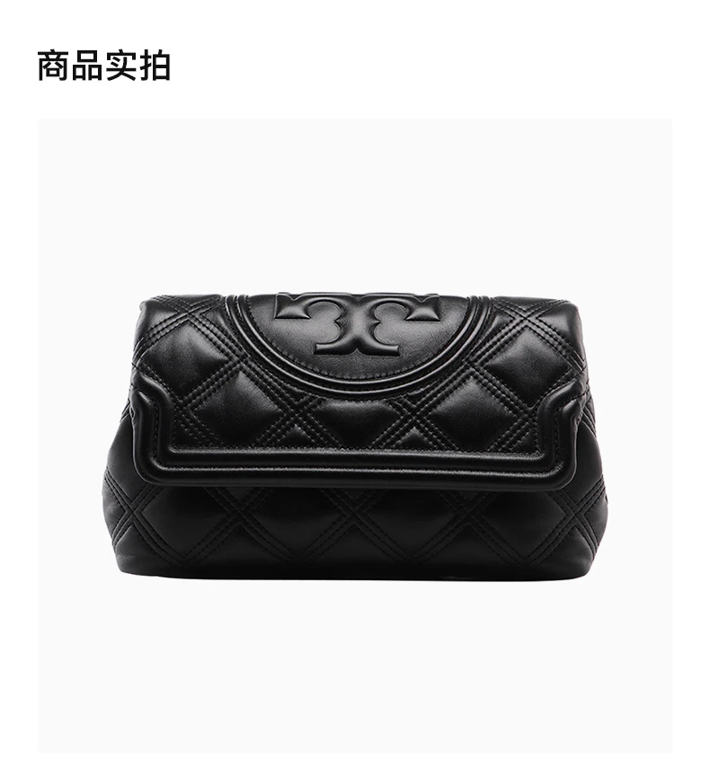 商品Tory Burch|TORY BURCH 女士Fleming系列黑色羊皮卡扣手拿包 59690-001,价格¥2277,第2张图片详细描述