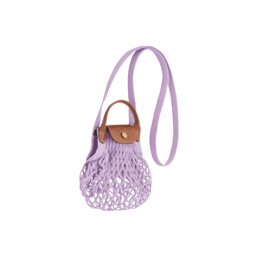 商品[国内直发] Longchamp|珑骧女士Le Pliage 17镂空网袋短柄棉质织物拼牛皮饰边手提单肩斜挎包迷你女款紫色10139 HVH ,价格¥657,第4张图片详细描述