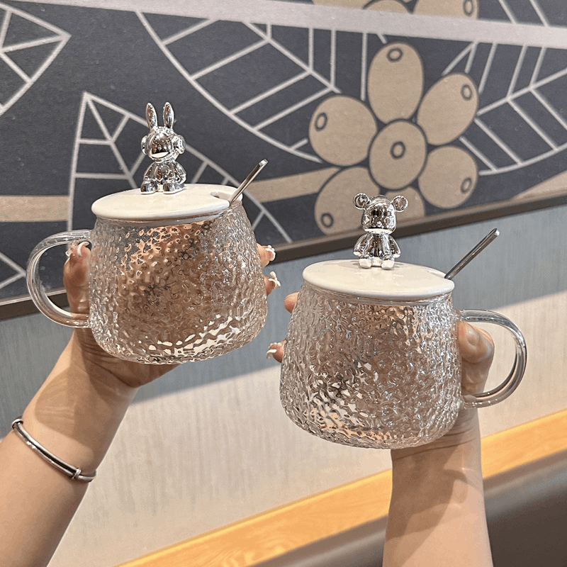 商品[国内直发] YeeCollene|ins风可爱耐热玻璃水杯女生高颜值马克杯带盖勺办公室咖啡早餐杯,价格¥75,第1张图片详细描述