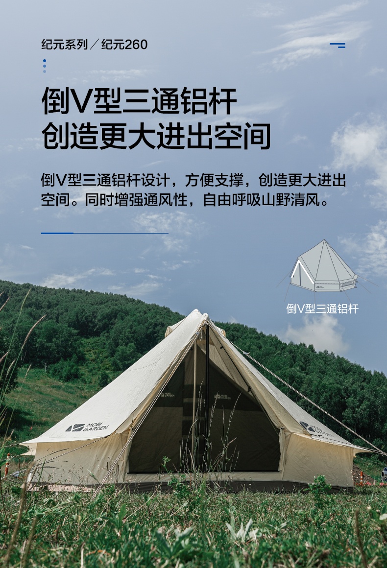 商品[国内直发] MobiGarden|户外野餐聚会纪元260轻奢帐篷6-8人露营大空间家庭棉布野营豪华帐篷,价格¥3886,第26张图片详细描述