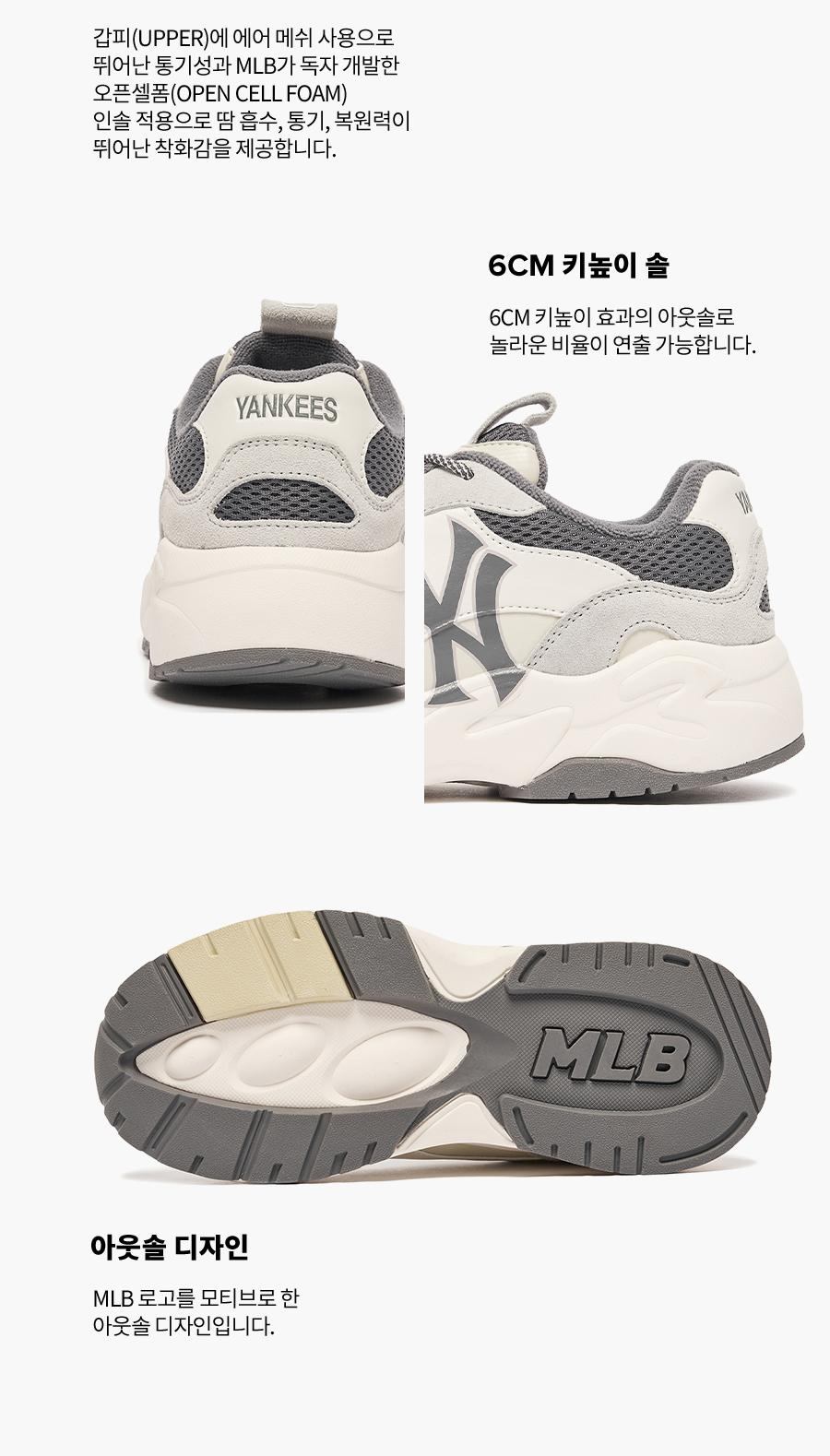 商品MLB|【保税仓极速直发】美联棒 MLB 灰色NY运动鞋 男女通用 老爹鞋 3ASHC3S1N 50CGS,价格¥423,第3张图片详细描述