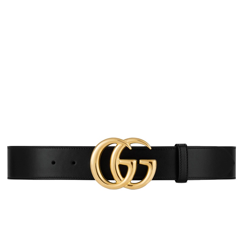 商品Gucci|GUCCI/古驰 女士黑色细款亮金GG扣2cm腰带皮带,价格¥2893,第2张图片详细描述