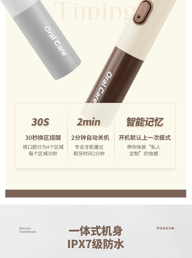 商品[国内直发] GLENVINTEN|格岚云顿新款智能6档声波家用电动牙刷情侣成人款USB充电防水软毛牙刷,价格¥133,第7张图片详细描述
