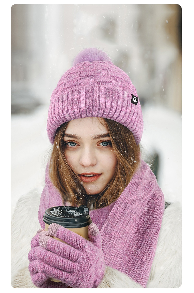 商品[国内直发] GLENVINTEN|格岚云顿英国品牌冬季围巾三件套加绒户外保暖毛球针织帽子围巾手套三件套装,价格¥186,第1张图片详细描述