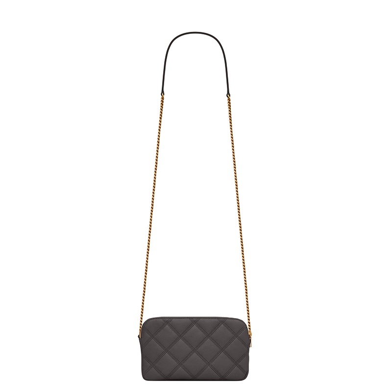 商品Yves Saint Laurent|SAINT LAURENT PARIS/圣罗兰 BECKY系列 风暴蓝色绗缝小羊皮双拉链斜挎包,价格¥9737,第6张图片详细描述