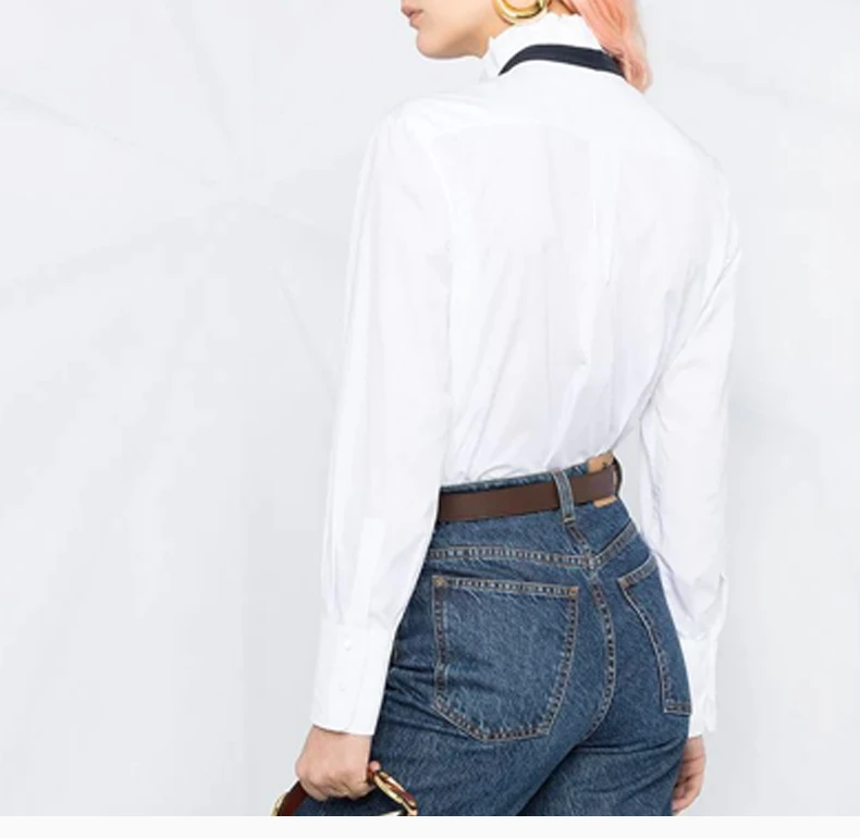 商品Chloé|CHLOE 女士白色真丝边饰荷叶边纯棉府绸衬衫 C21SHT11-044-101,价格¥2163,第6张图片详细描述