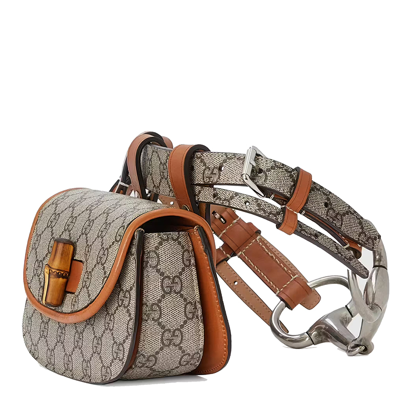 商品Gucci|GUCCI/古驰 女士米色经典老花帆布拼接棕色皮革竹子饰面腰包681137UIQEN8288,价格¥17701,第7张图片详细描述