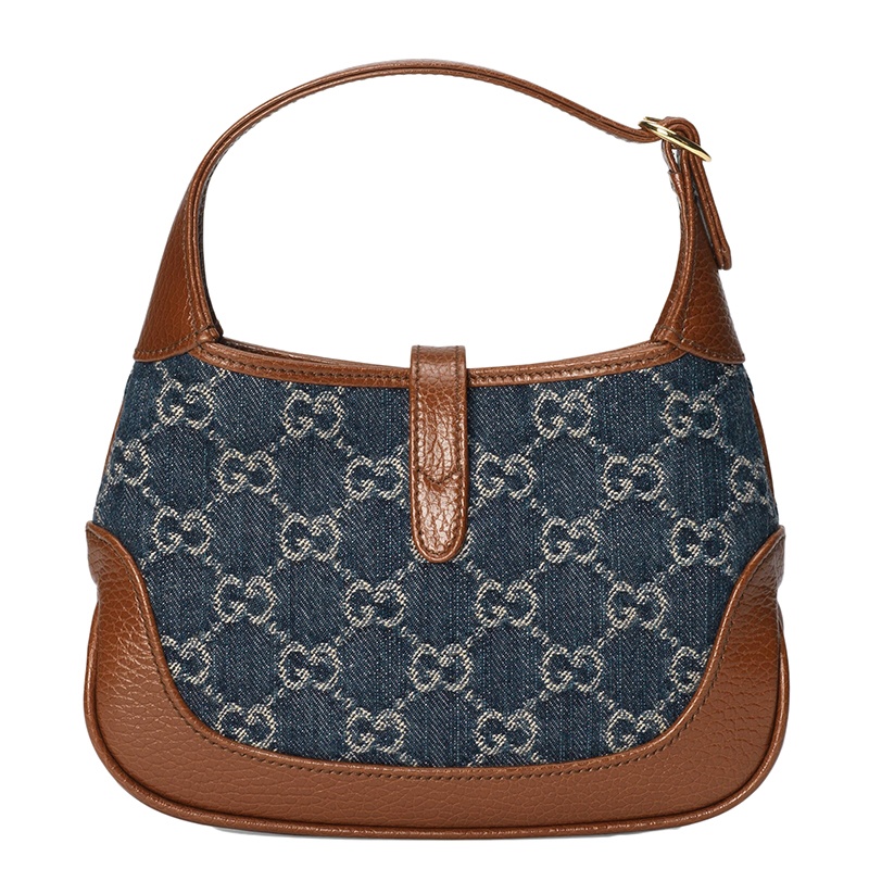 商品Gucci|GUCCI/古驰 Jackie 1961系列 女士迷你双G深蓝色米色牛仔布棕色小牛皮金饰手提单肩包,价格¥12518,第5张图片详细描述