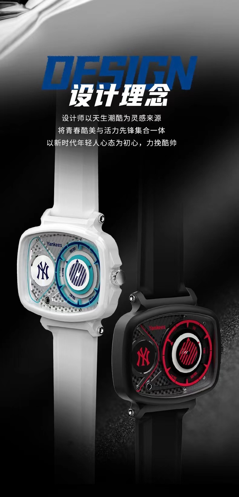 商品[国内直发] MLB|欧美潮流创意潮酷表盘中性情侣潮流女士小众腕表MLB-NY22064-WP58,价格¥517,第2张图片详细描述