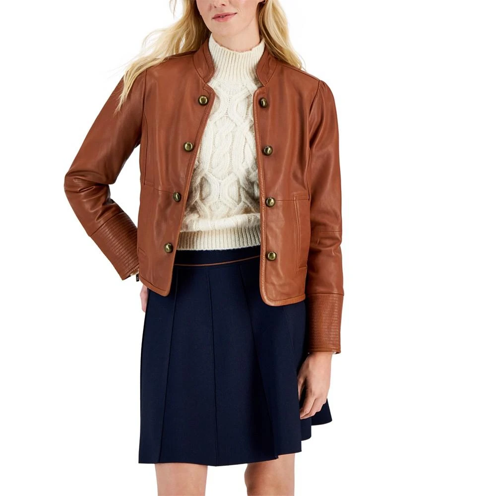 商品Tommy Hilfiger|Women's Band-Collar Decorative-Button Leather Jacket,价格¥2177,第1张图片