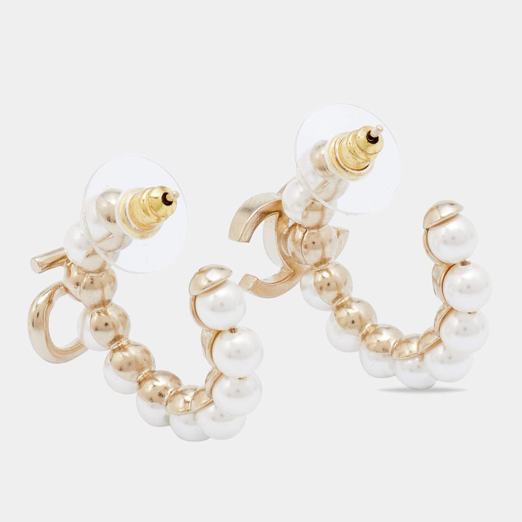 Chanel Faux Pearl & Crystal CC No 5 Hoop Earrings商品第3张图片规格展示