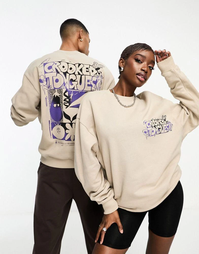 商品Crooked Tongues|ASOS CROOKED TONGUES unisex oversized sweatshirt in beige with back print,价格¥218,第4张图片详细描述