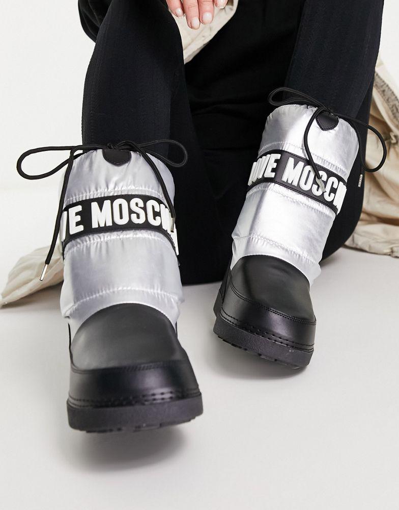 Love Moschino logo snow boots in black and silver商品第3张图片规格展示