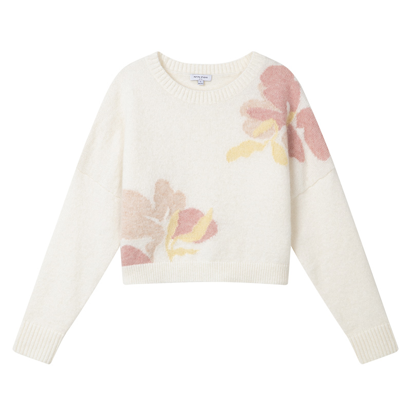 Bailey白色浪漫法式印花短款套头马海毛毛衣 | Bailey Mohair Sweater - Floral Print 商品第5张图片规格展示