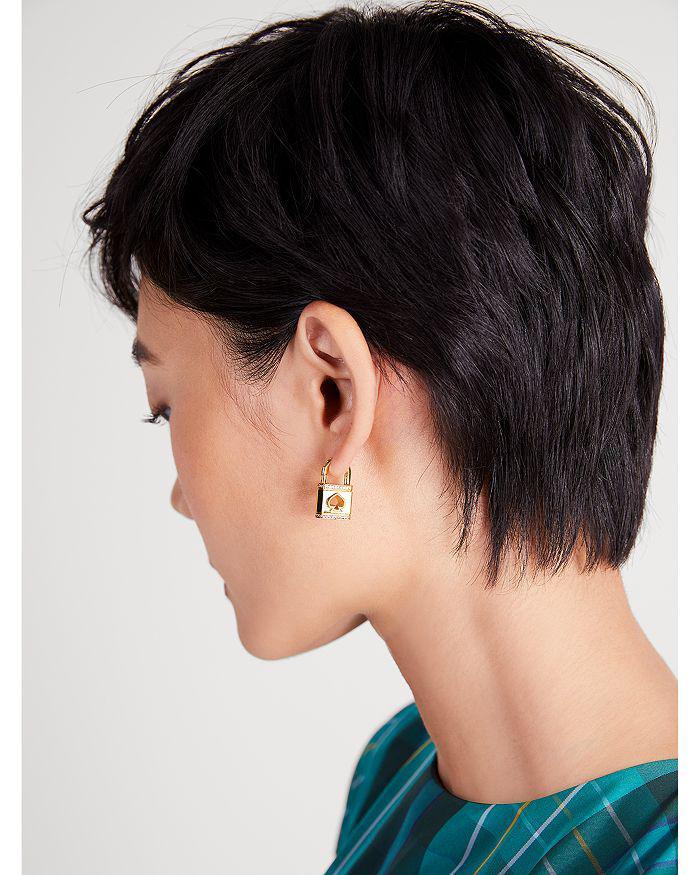 商品Kate Spade|Lock and Spade Pavé Huggie Earrings,价格¥577,第4张图片详细描述
