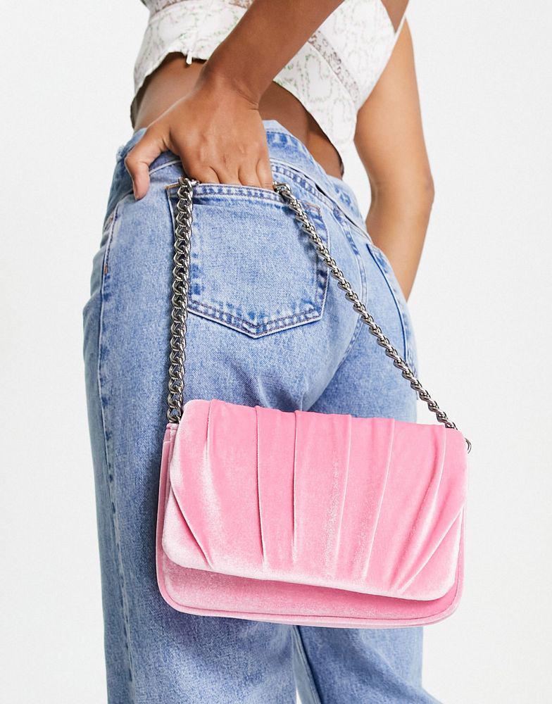 ASOS DESIGN shoulder bag with ruched flap in pink velvet商品第3张图片规格展示