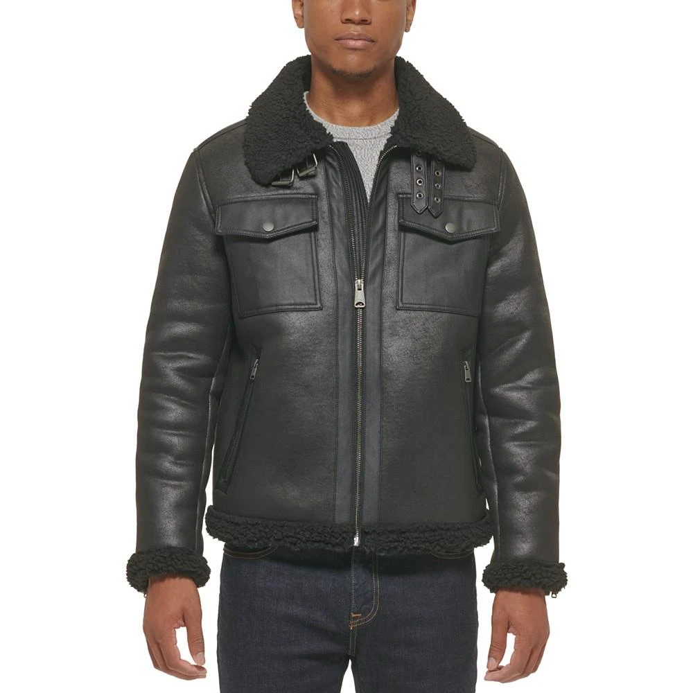 商品Tommy Hilfiger|Men's Faux Leather Shortie Rancher Jacket with Fleece Accents,价格¥1543,第1张图片