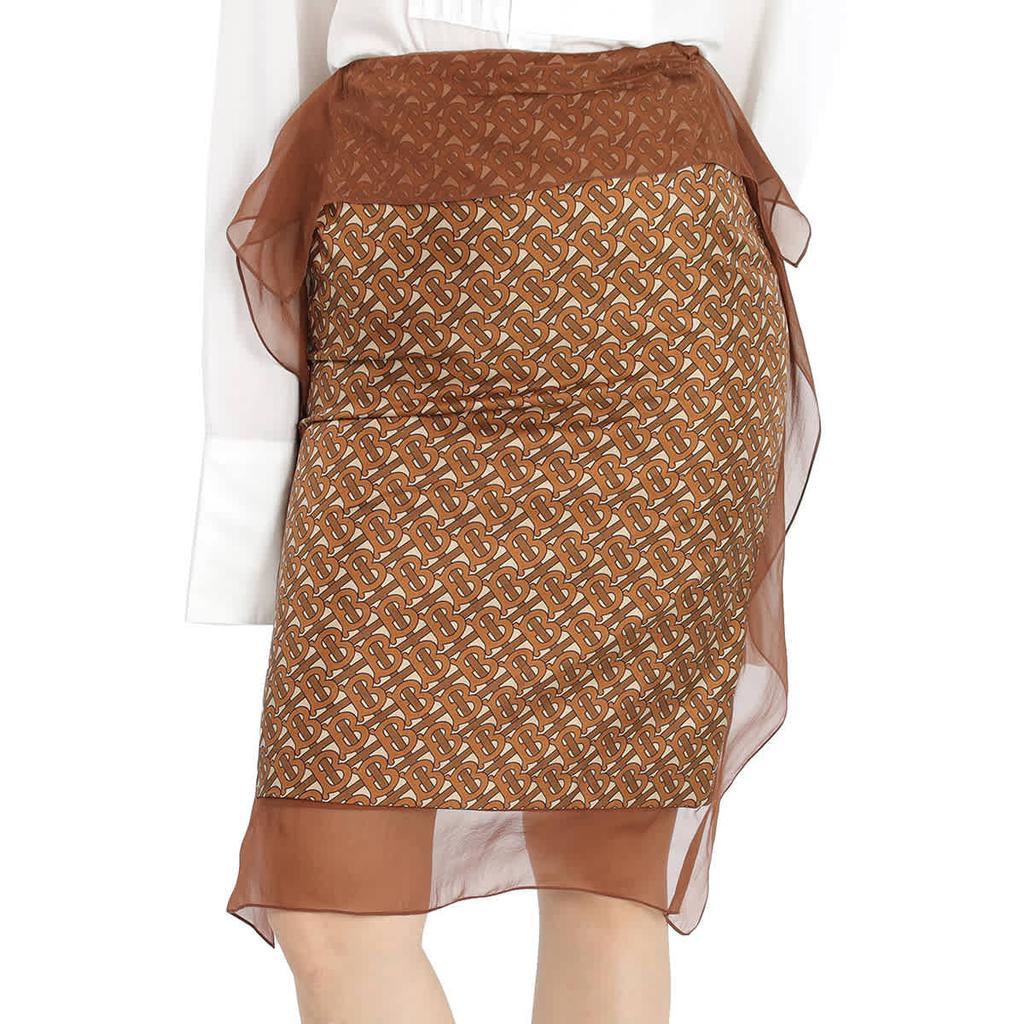 商品Burberry|Brown Logo Printed Scarf Detail Skirt,价格¥4811,第1张图片