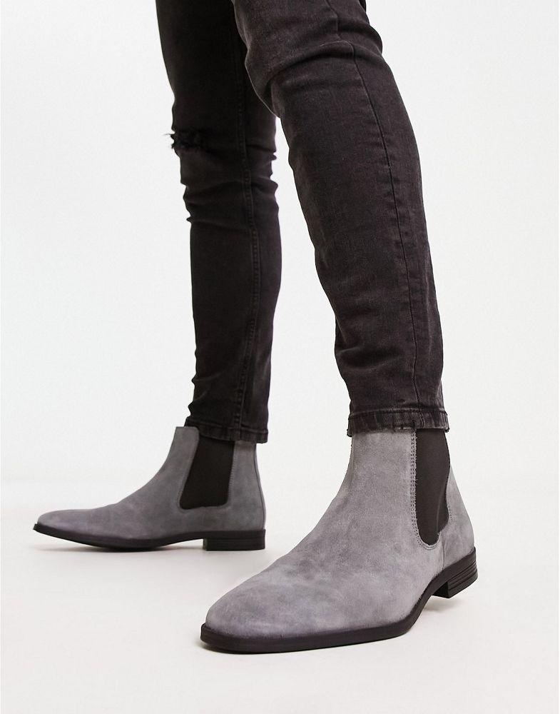 ASOS DESIGN chelsea boots in grey suede with black sole商品第1张图片规格展示