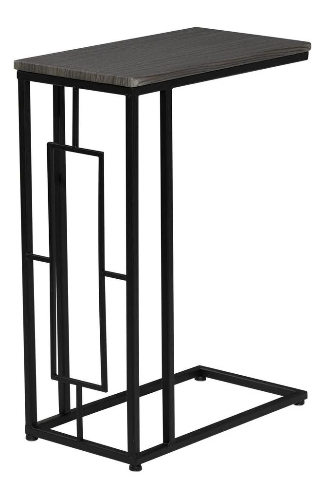 Dark Brown Wood Contemporary Accent Table with Black Metal Base 商品