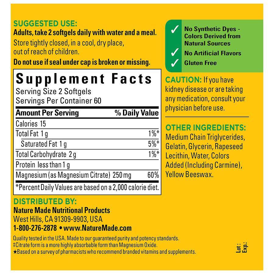 商品Nature Made|Magnesium Citrate 250 mg Softgels,价格¥216,第6张图片详细描述