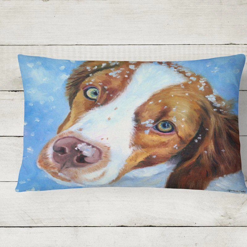 商品Caroline's Treasures|12 in x 16 in  Outdoor Throw Pillow Snow Baby Brittany Spaniel Canvas Fabric Decorative Pillow,价格¥232,第2张图片详细描述