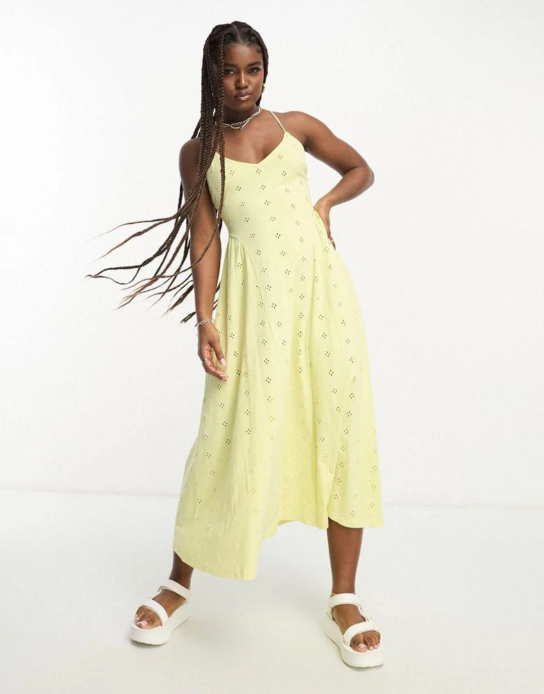 商品ASOS|ASOS DESIGN broderie strappy back detail midi dress with seam detail in lemon,价格¥241,第1张图片