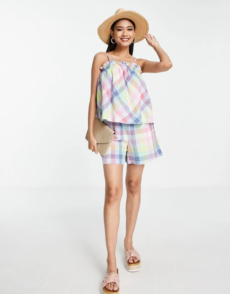 商品Y.A.S.|Y.A.S ruffle cami top co-ord in pastel check,价格¥134,第4张图片详细描述