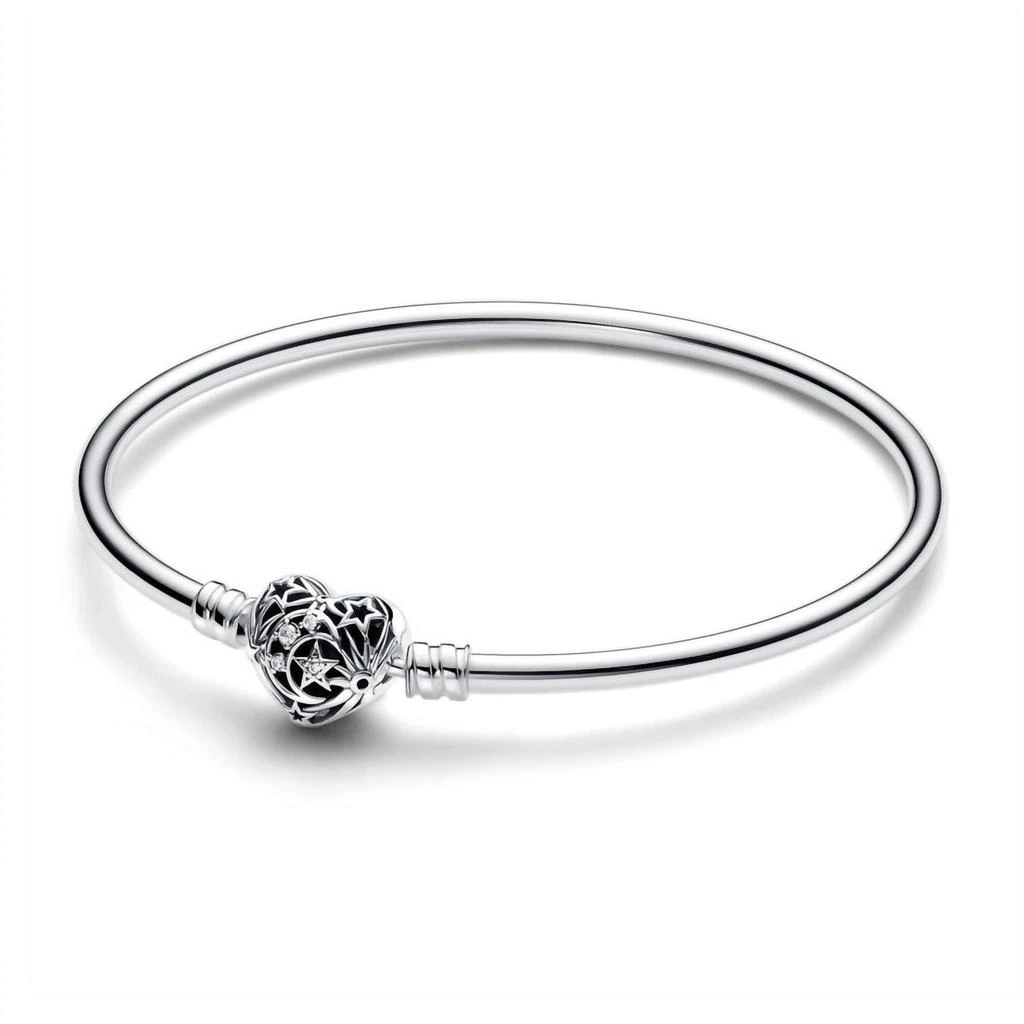 商品PANDORA|Women's Celestial Heart Clasp Bangle In Sterling Silver,价格¥627,第1张图片