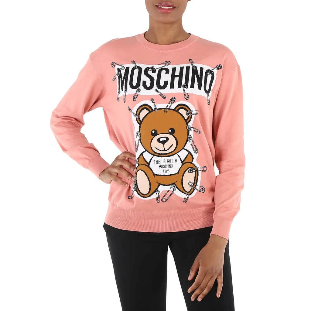 商品Moschino|Moschino Pink Safety Pin Teddy Print Cotton Pullover, Size XX-Small,价格¥871,第1张图片