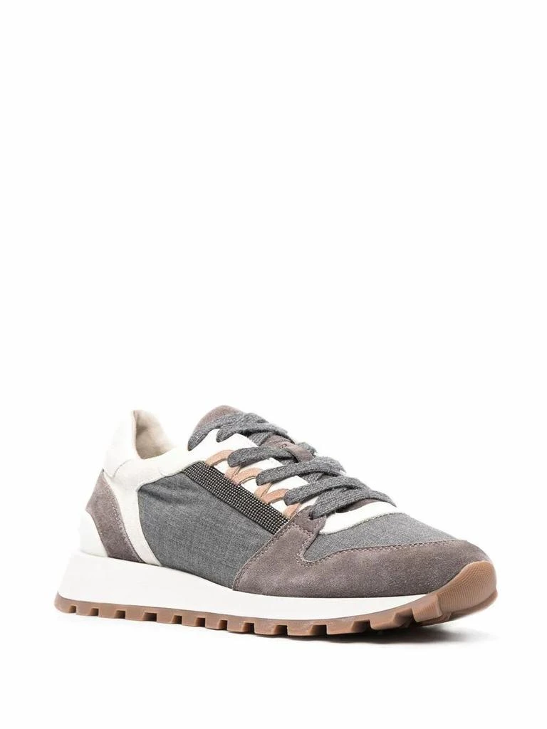 商品Brunello Cucinelli|Brunello Cucinelli Women&#39;s  Grey Leather Sneakers,价格¥6752,第2张图片详细描述