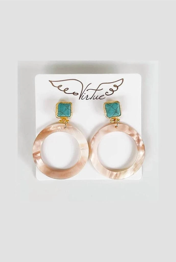 商品Virtue Jewelry Design|Women's Turquoise Post With Shell Hoops In Blush,价格¥326,第1张图片