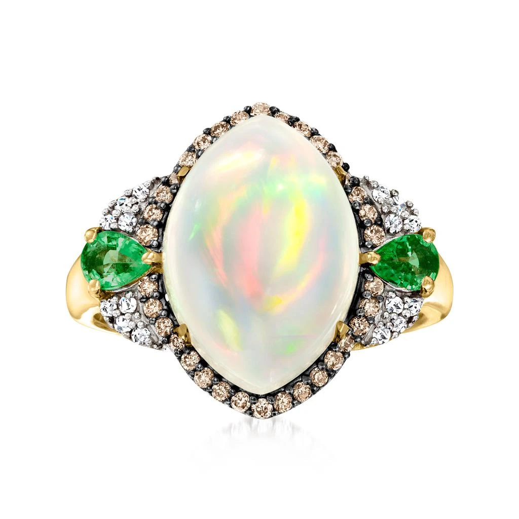 商品Ross-Simons|Ross-Simons Ethiopian Opal and Emerald Ring With . Brown and White Diamonds in 14kt Yellow Gold,价格¥6662,第1张图片