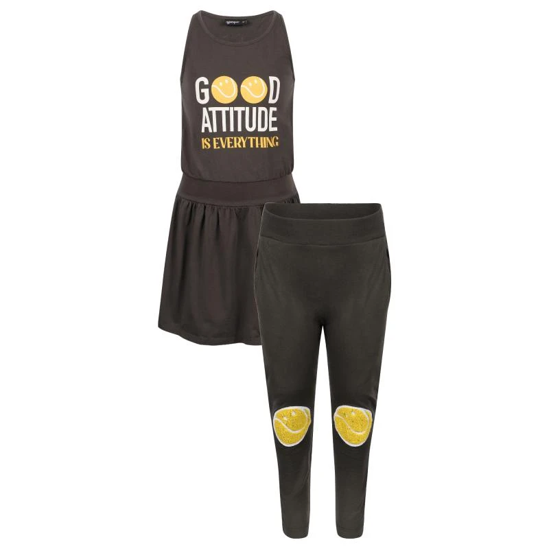 商品Yporque|Good attitude is everything sporty dress and tennis balls smiles track pants set in asphalt grey,价格¥934,第1张图片