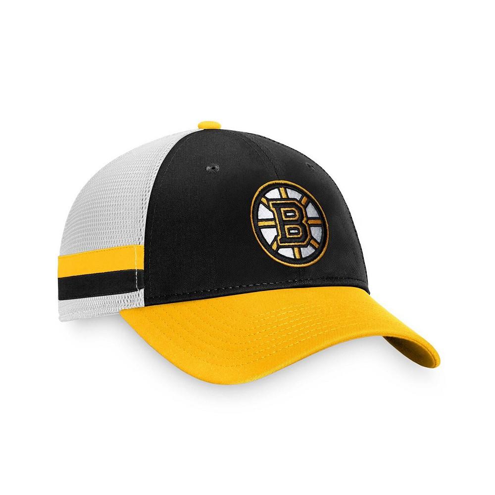 Men's Branded Black, Gold Boston Bruins Breakaway Striped Trucker Snapback Hat商品第3张图片规格展示