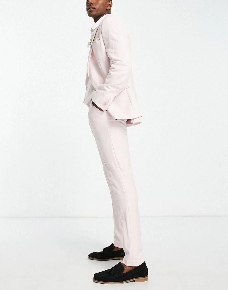 商品ASOS|ASOS DESIGN wedding skinny suit trousers in linen mix in micro texture in pink,价格¥198,第4张图片详细描述