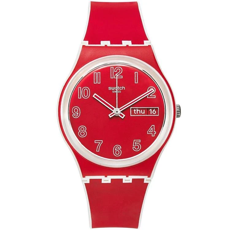 商品Swatch|Unisex Swiss Poppy Field White and Red Silicone Strap Watch 34mm GW705,价格¥462,第1张图片详细描述