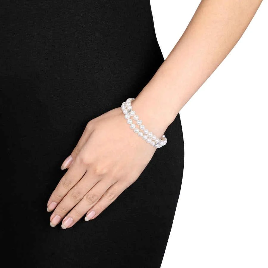 商品Amour|Cultured Freshwater Pearl Double-row Bracelet with Sterling Silver Dividers and Clasp,价格¥364,第3张图片详细描述