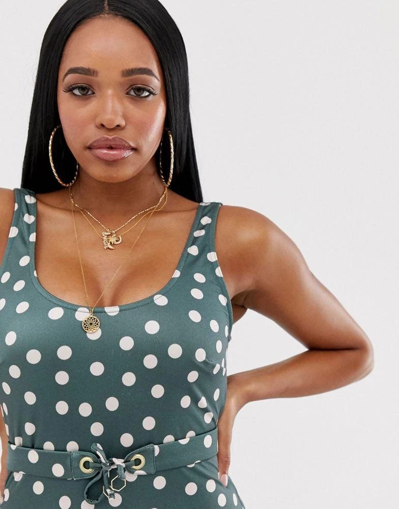 商品ASOS|ASOS DESIGN fuller bust belted swimsuit in khaki spot dd-g,价格¥78,第3张图片详细描述