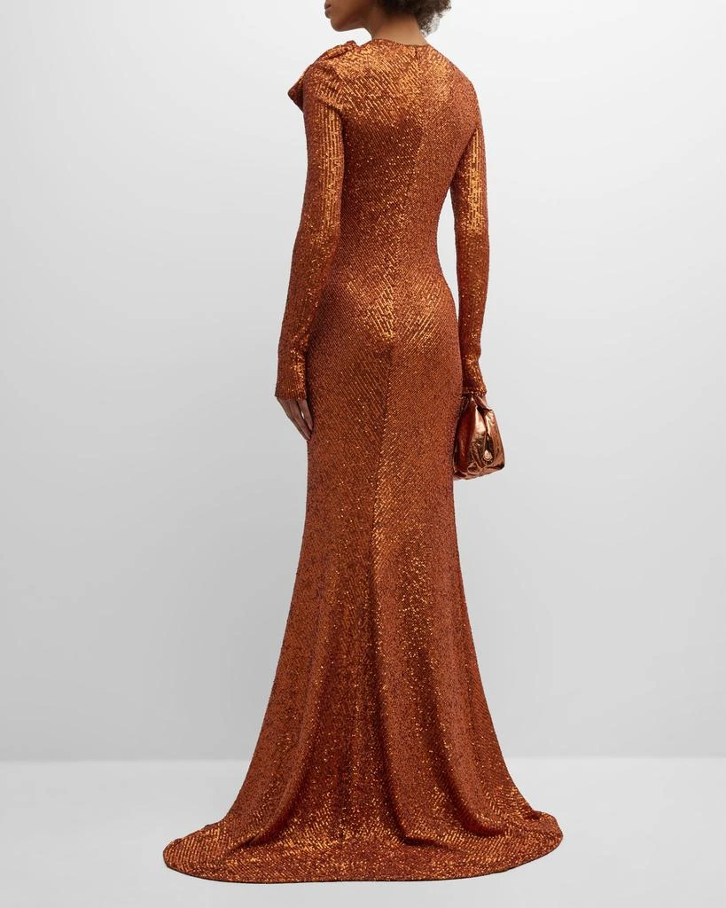商品Naeem Khan|Long-Sleeve Sequin Gown with Bow Detail,价格¥10794,第4张图片详细描述