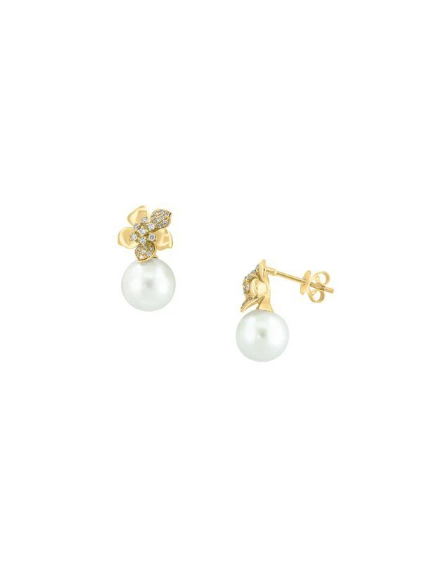 商品Effy|14K Yellow Gold, 9MM Freshwater Pearl & Diamond Drop Earrings,价格¥9568,第2张图片详细描述